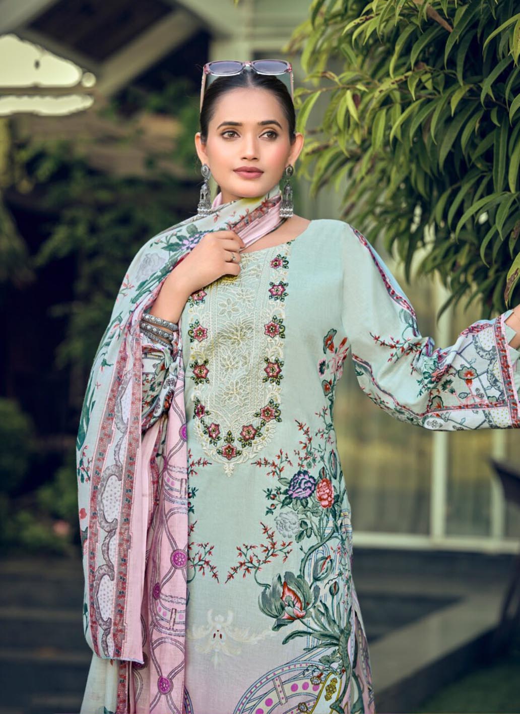 Pure Cotton Pakistani Print Unstitched Suit Dress Material with Embroidery