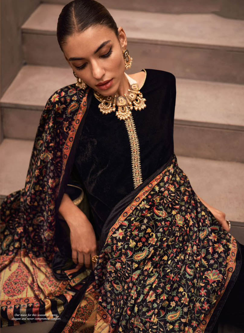 Mumtaz Arts Black Party Wear Winter Velvet Salwar Suit Dress Material Mumtaz Arts