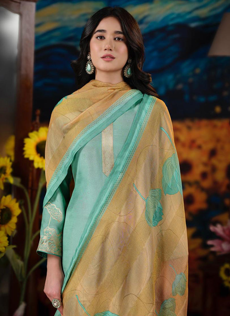 Party Wear Muslin Jacquard Unstitched Suit Fabric for Women