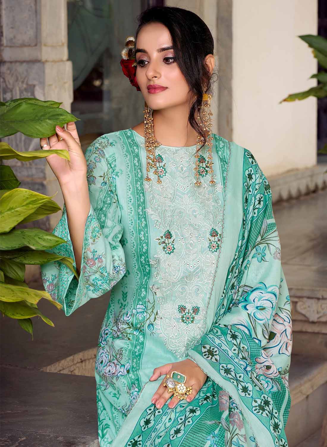 Pure Cotton Pakistani Print Unstitched Suit Material with Embroidery
