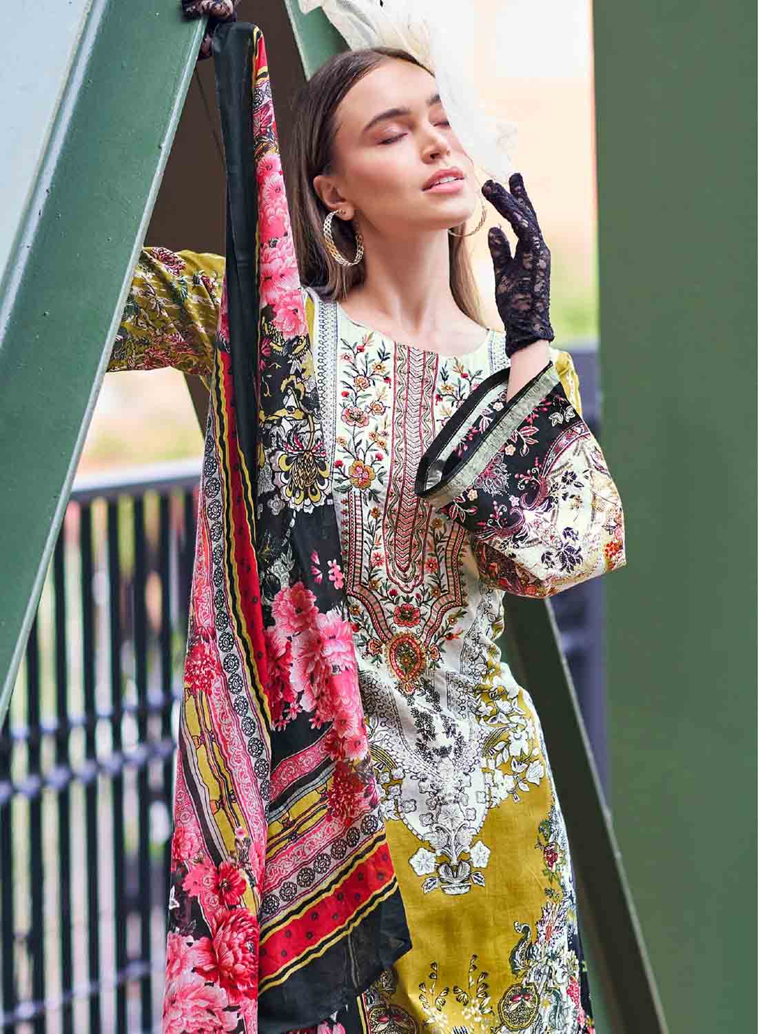 Pakistani Print Unstitched Cotton Suit Material with Embroidery