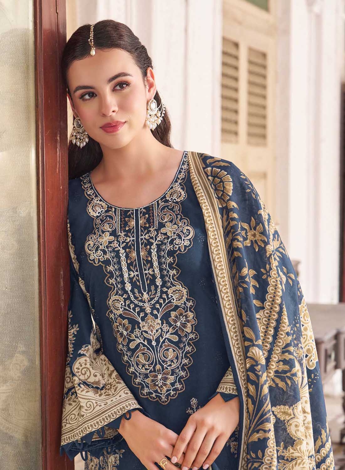 Pakistani Print Unstitched Pure Cotton Suit Material with Embroidery