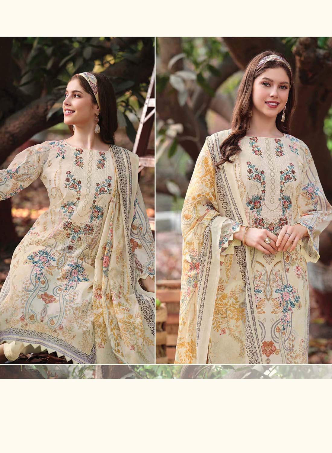 Pakistani Print Unstitched Pure Cotton Suit Dress Material with Embroidery