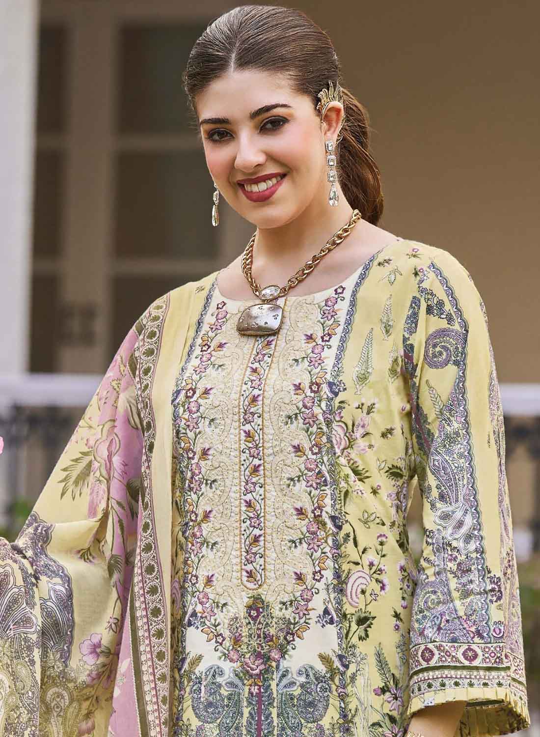 Pakistani Print Unstitched Pure Cotton Salwar Suit Dress Material with Embroidery