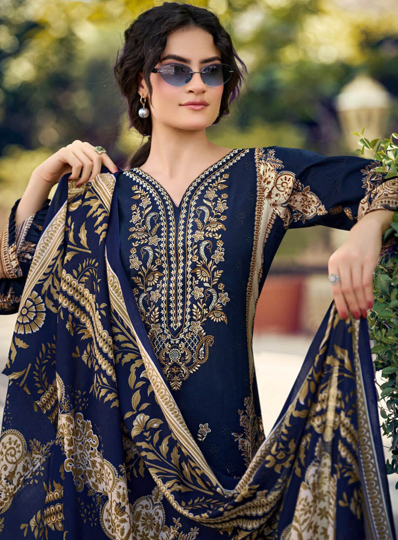 Pure Cotton Pakistani Print Unstitched Suit Material with Embroidery