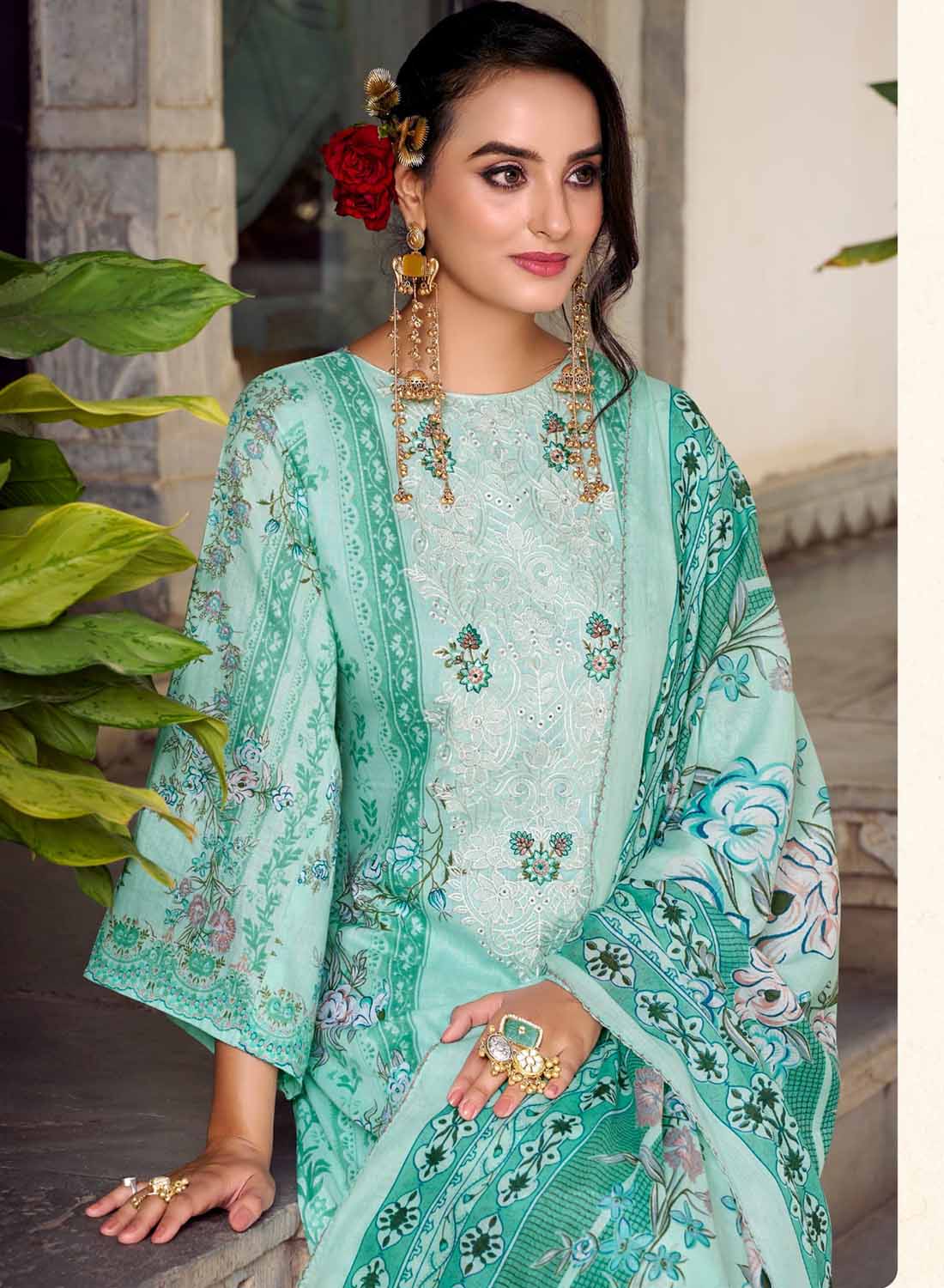Pure Cotton Pakistani Print Unstitched Suit Material with Embroidery