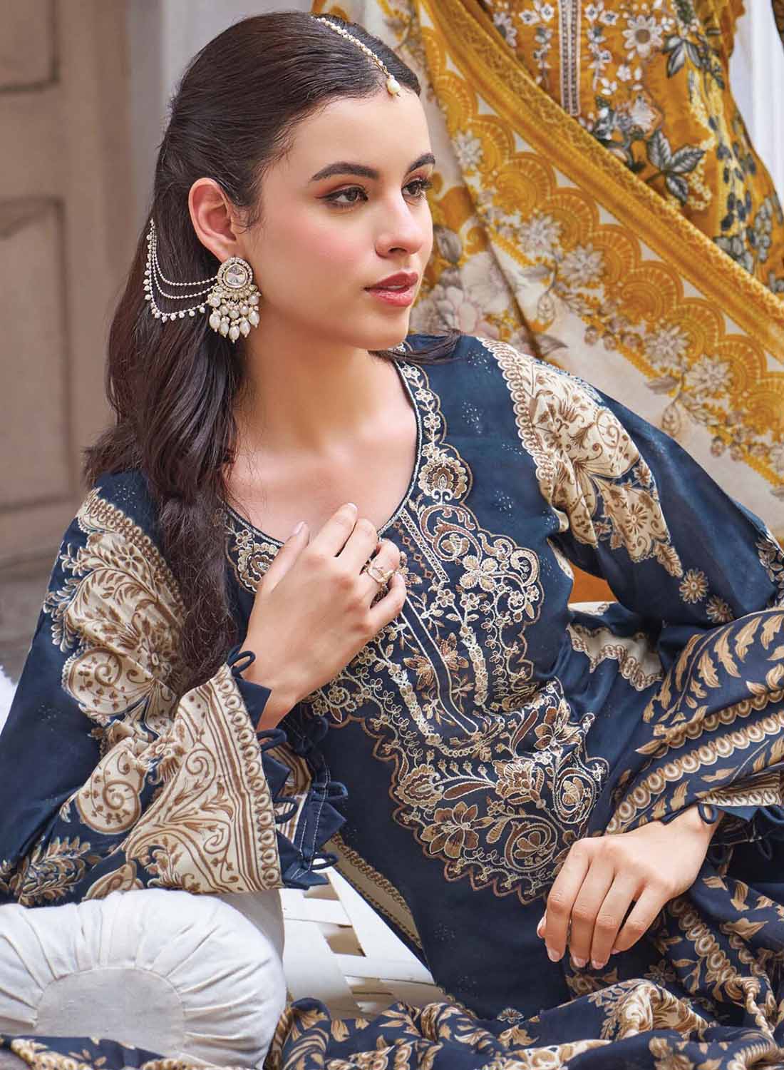Pakistani Print Unstitched Pure Cotton Suit Material with Embroidery