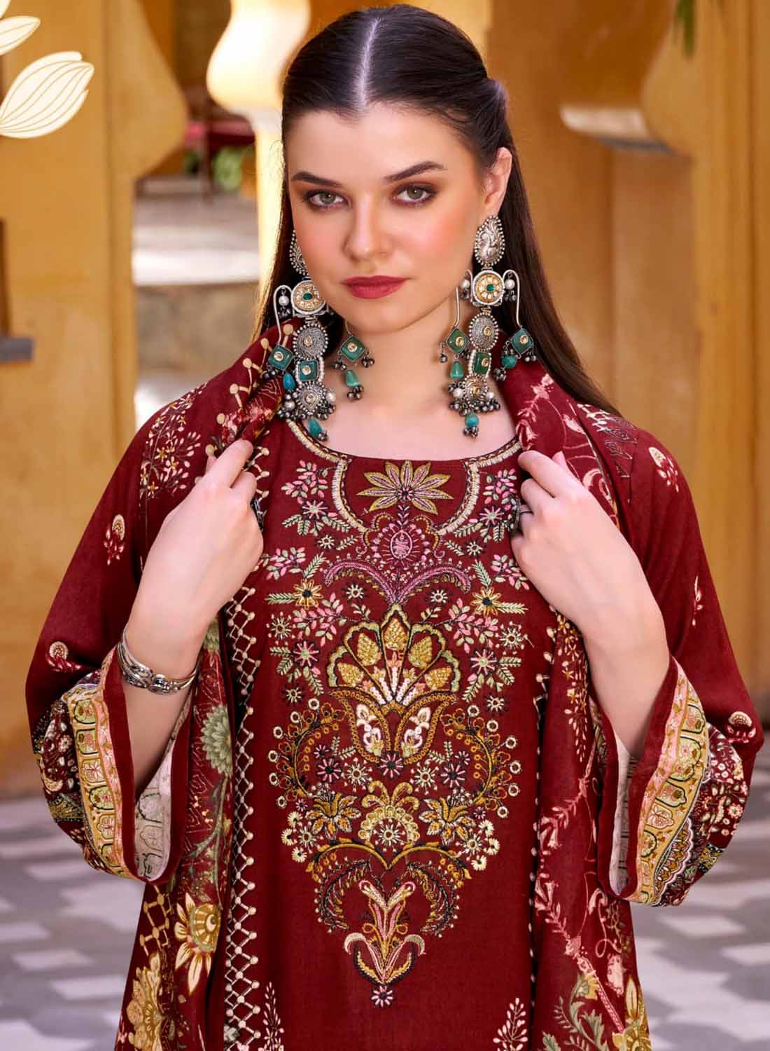 Maroon Pure Cotton Pakistani Print Unstitched Salwar Suit Material with Dupatta