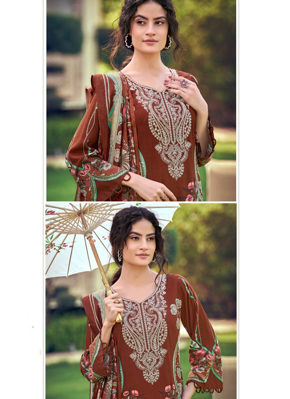Pakistani Print Pure Cotton Unstitched Salwar Suit Set Material with Embroidery