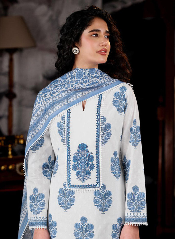 White Mul Chanderi Unstitched Salwar Suit Material with Embroidery for Women