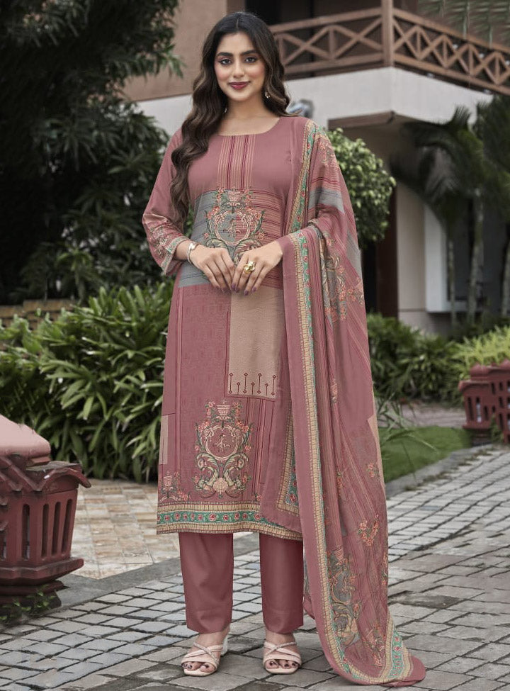 Pashmina Unstitched Winter Salwar Suit Material with Muslin Dupatta