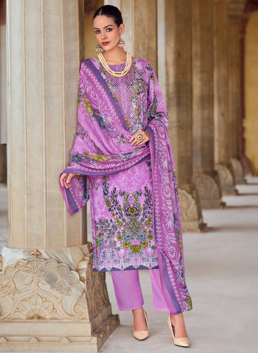 Pakistani Print Unstitched Pure Cotton Suit Material with Embroidery