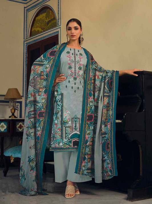 Belliza Pakistani Print Unstitched Cotton Suits with Dupatta Sky Blue Belliza