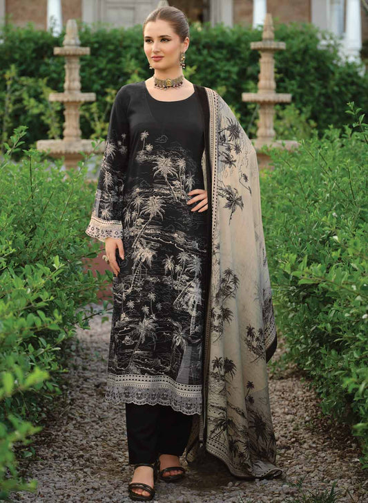 Black Viscose Pashmina Unstitched Winter Salwar Suit Dress Material