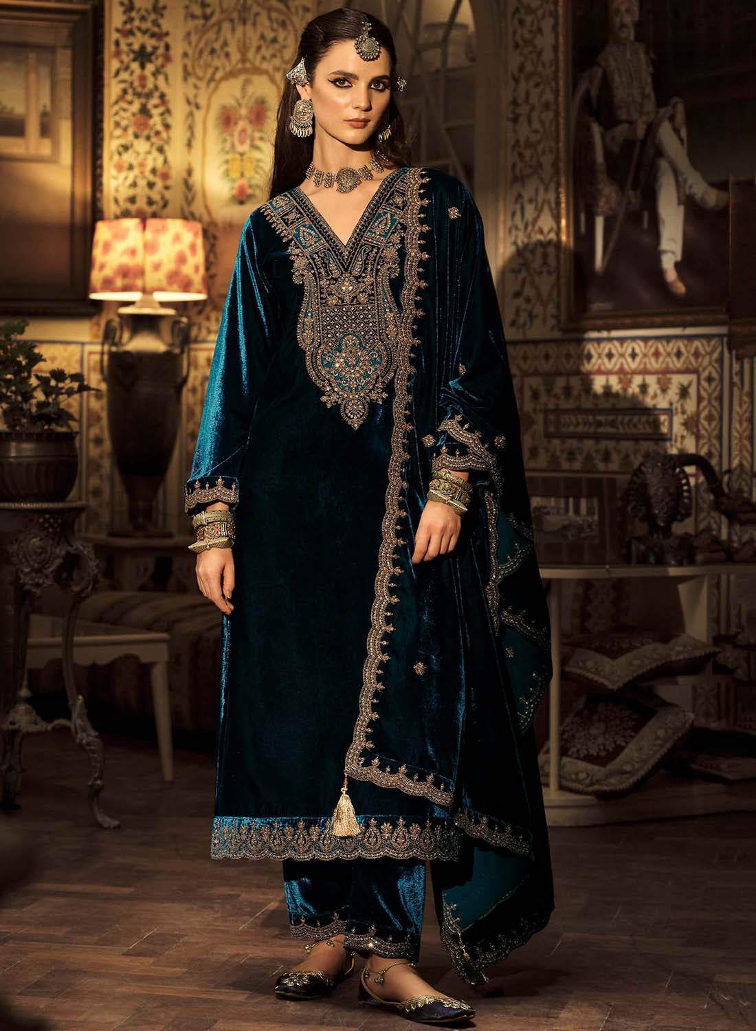 Party Wear Unstitched Winter Velvet Suit Dress Material for Women