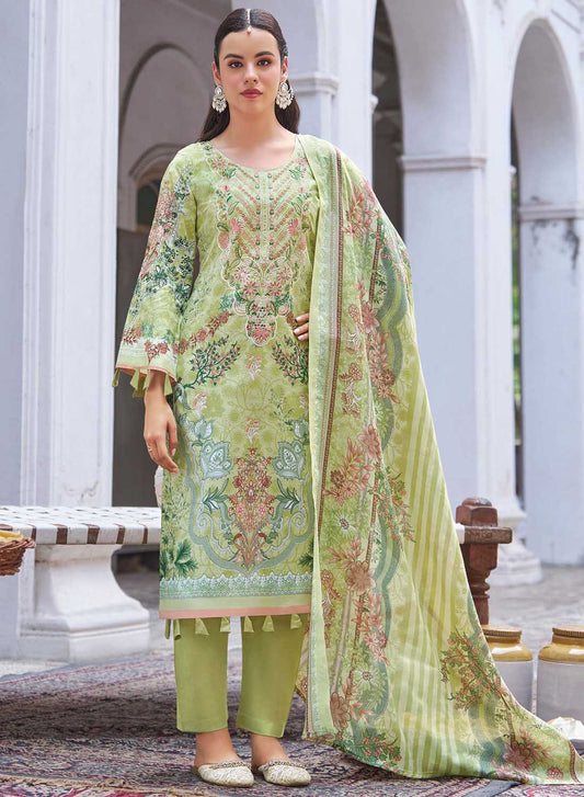 Pakistani Print Unstitched Pure Cotton Suit Set Material with Embroidery