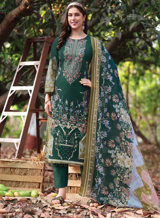 Pakistani Print Unstitched Pure Cotton Salwar Suit Material with Embroidery