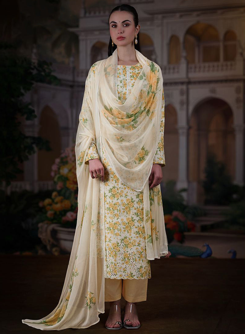 Pure Cotton Unstitched Salwar Suit Set Material with Chiffon Dupatta