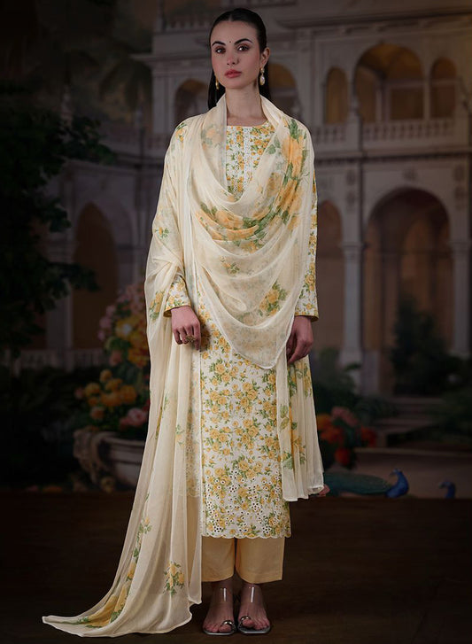 Pure Cotton Unstitched Salwar Suit Set Material with Chiffon Dupatta