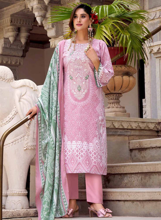 Pure Cotton Pakistani Print Unstitched Salwar Suit with Embroidery