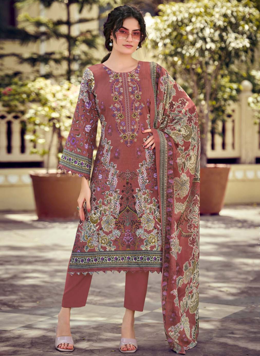 Elegant Pure Cotton Pakistani Print Unstitched Suit Material with Embroidery
