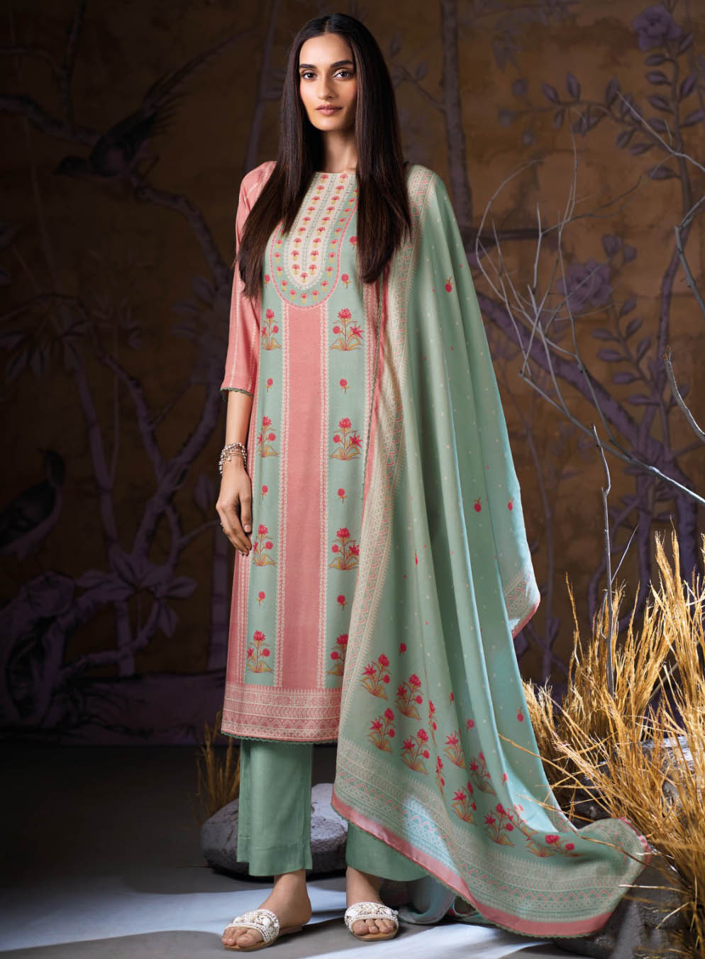 Ganga Unstitched Winter Woolen Pashmina Suit Dress Material
