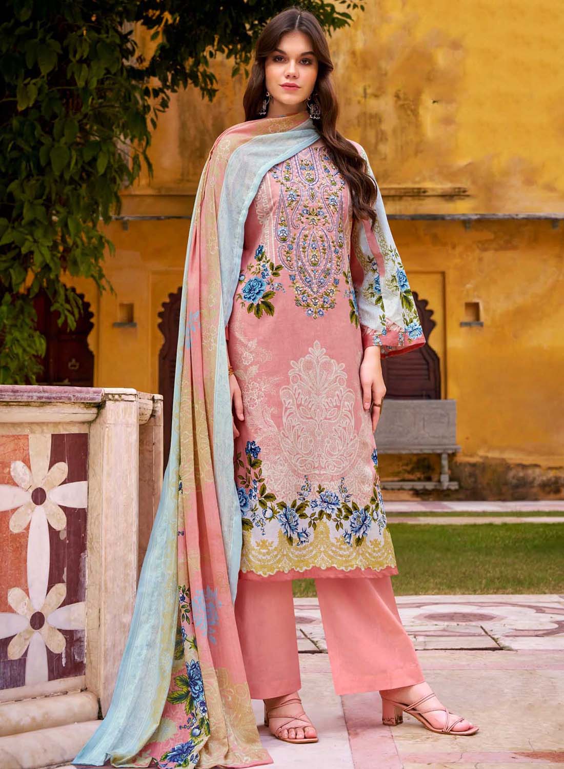 Pure Cotton Pakistani Print Unstitched Suit Dress Material with Embroidery