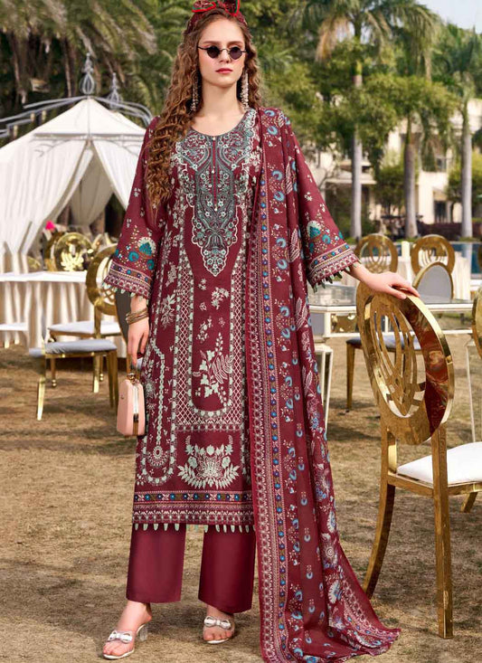 Pakistani Print Pure Cotton Unstitched Suit Material with Embroidery