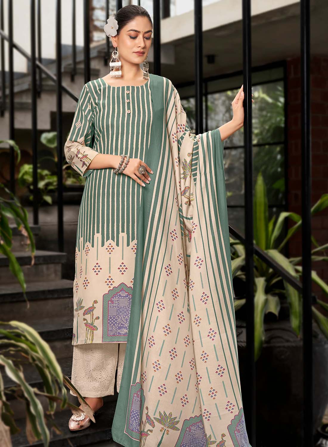 Rivaa Unstitched Beige Pashmina Winter Suit Material for Women