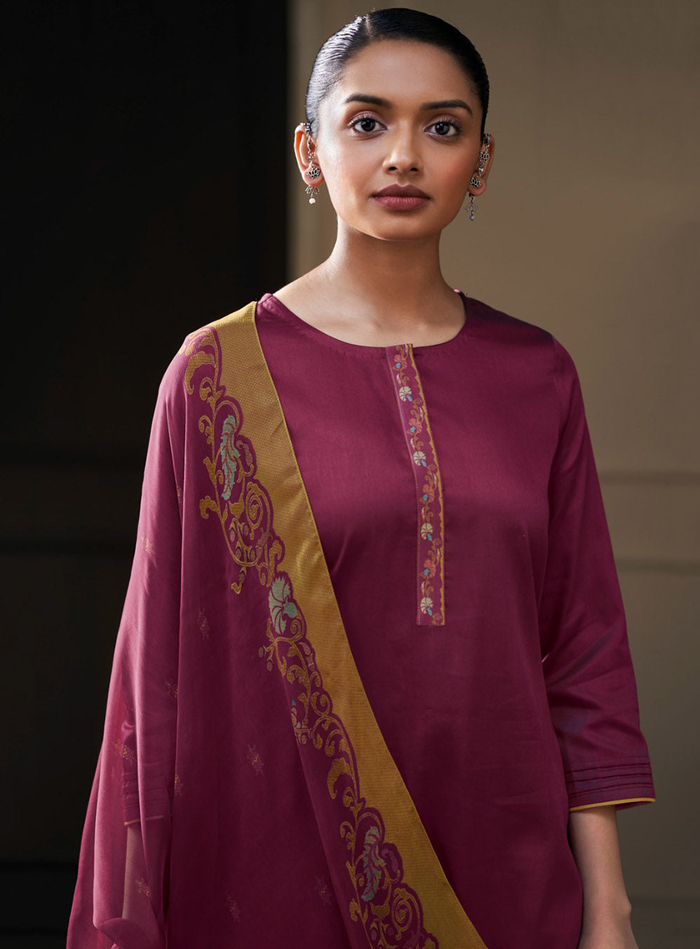 Ganga Cotton Silk Pink Unstitched Salwar Suit Material with Chiffon Dupatta