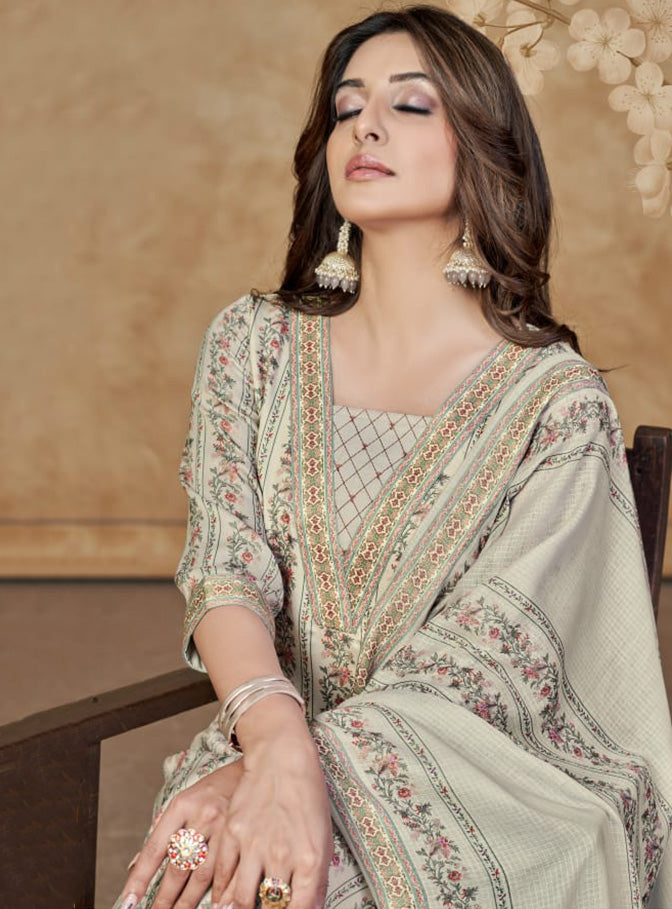 Women's Cotton Satin Unstitched Suit Dress Material with Dupatta