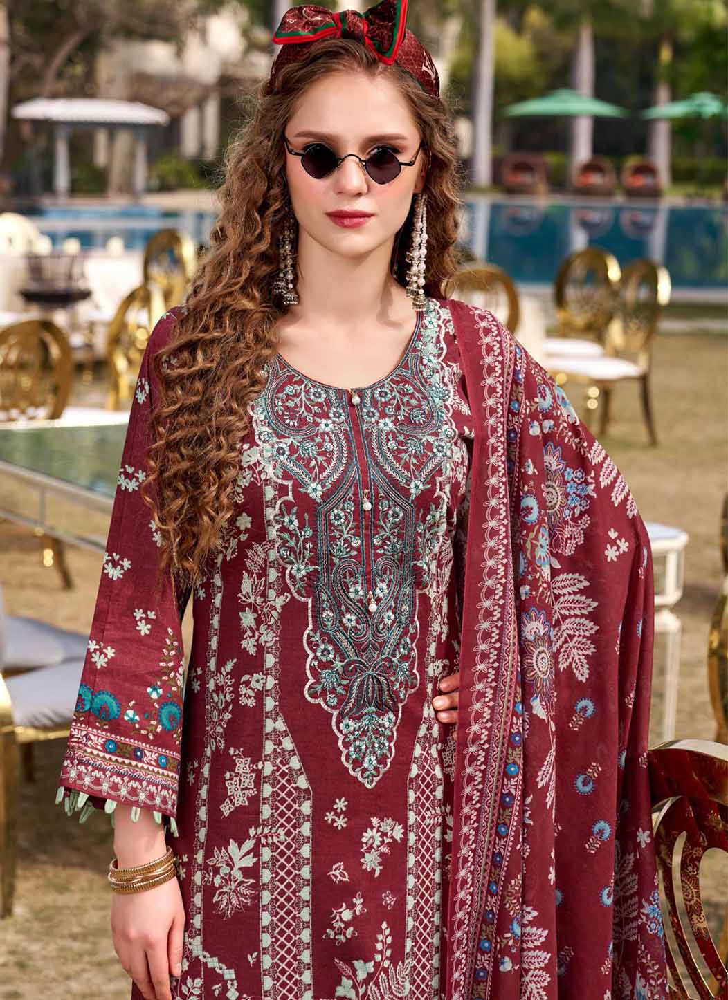 Pakistani Print Pure Cotton Unstitched Suit Material with Embroidery