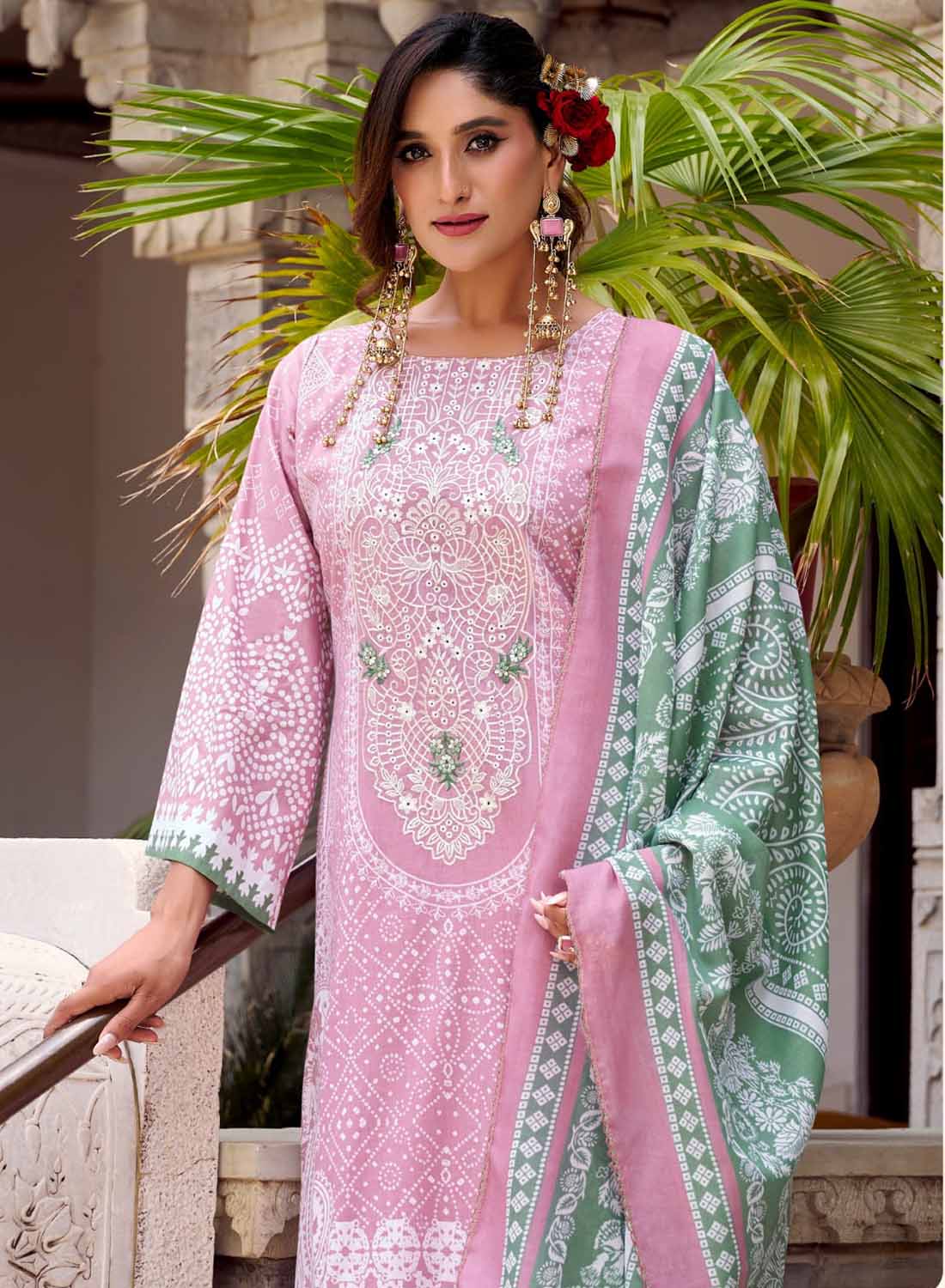 Pure Cotton Pakistani Print Unstitched Salwar Suit with Embroidery