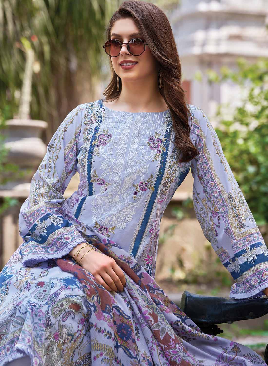 Pakistani Print Pure Cotton Unstitched Suit Dress Material with Embroidery