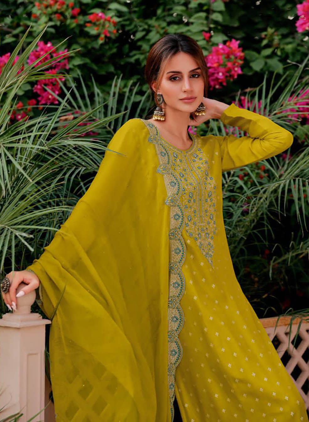 Party Wear Silk Woven Unstitched Suit Material with Heavy Embroidery