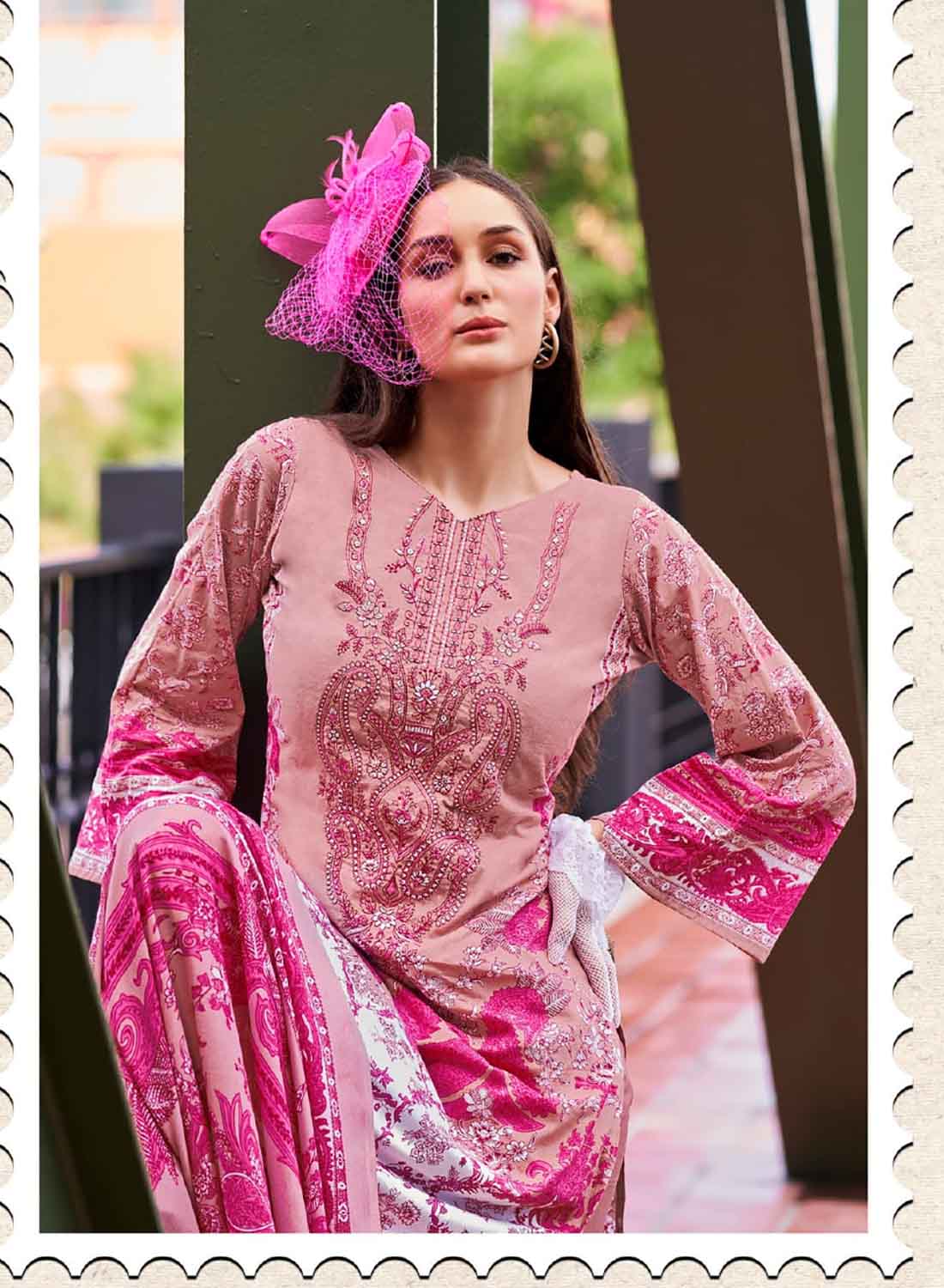 Pakistani Print Unstitched Pure Cotton Suit Material with Embroidery