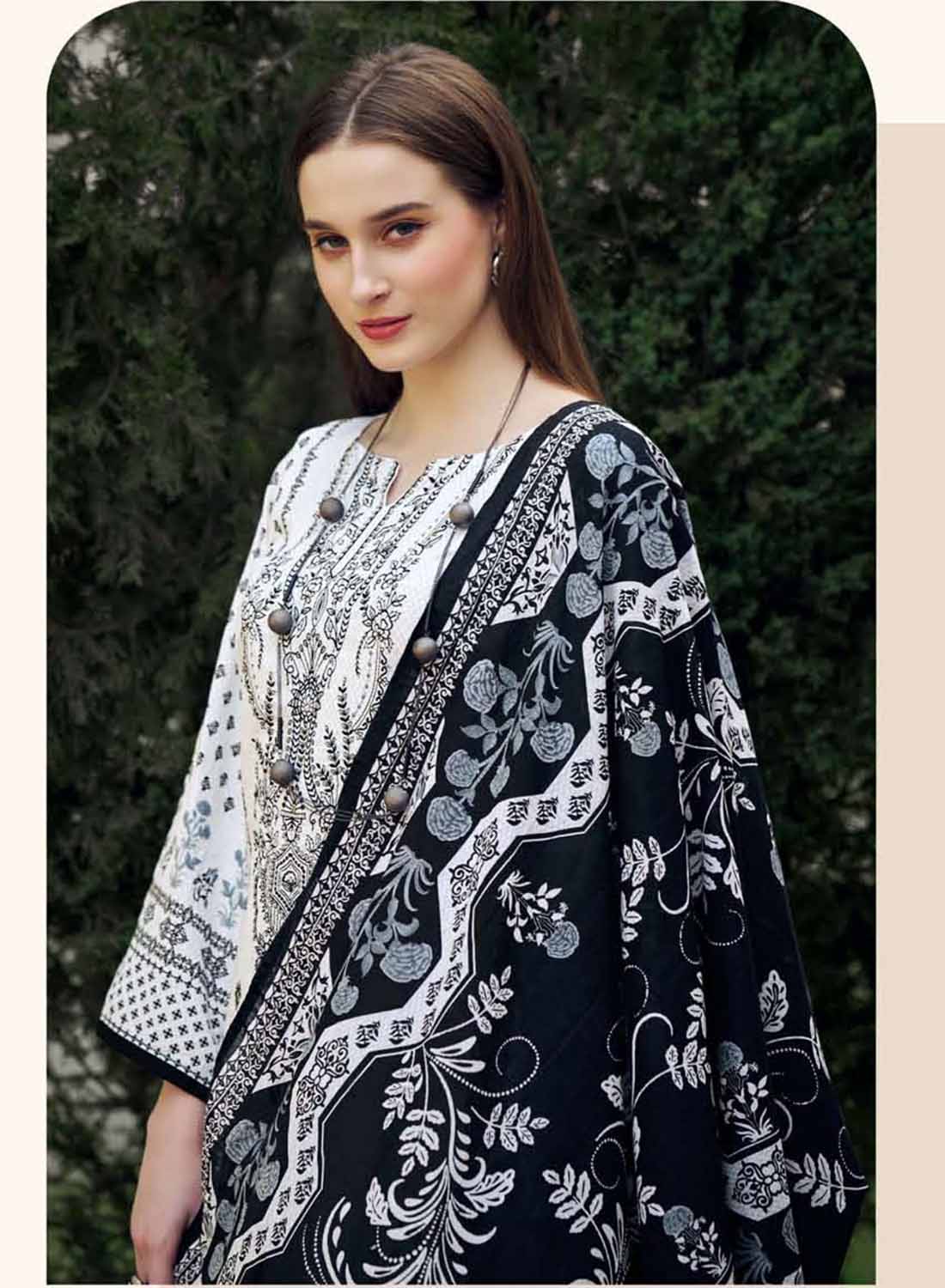 Pakistani Print White Unstitched Pure Cotton Suit with Embroidery