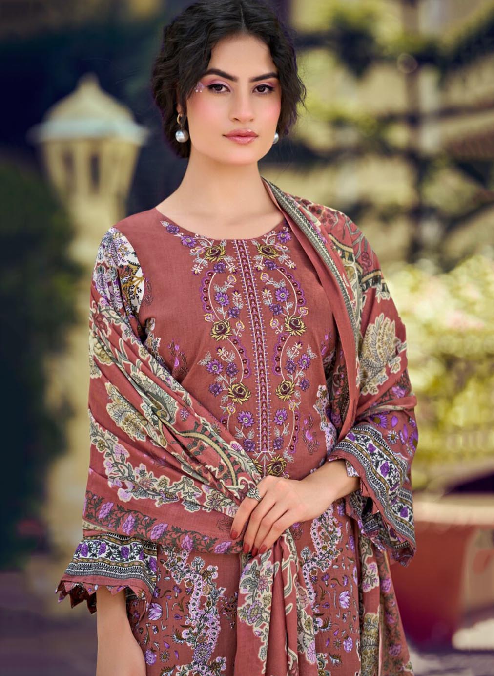 Elegant Pure Cotton Pakistani Print Unstitched Suit Material with Embroidery