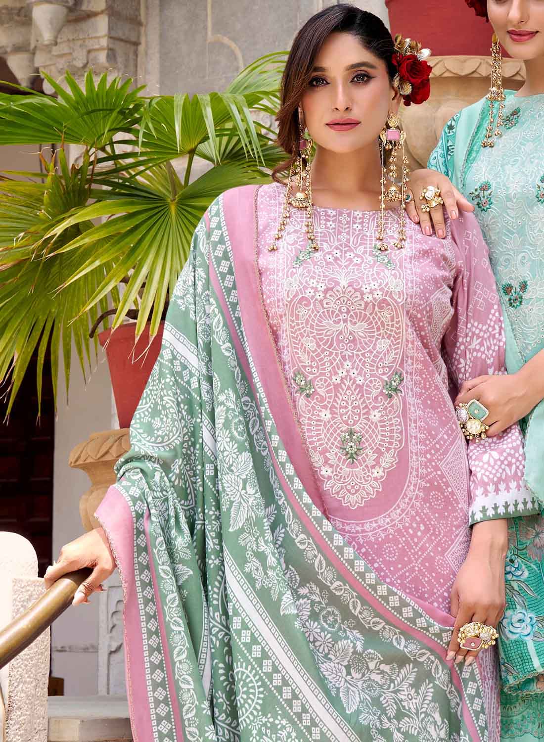 Pure Cotton Pakistani Print Unstitched Salwar Suit with Embroidery