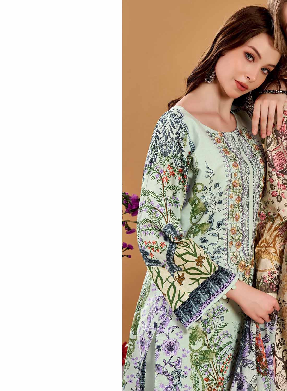Pakistani Print Pure Cotton Unstitched Suit Set Material with Embroidery