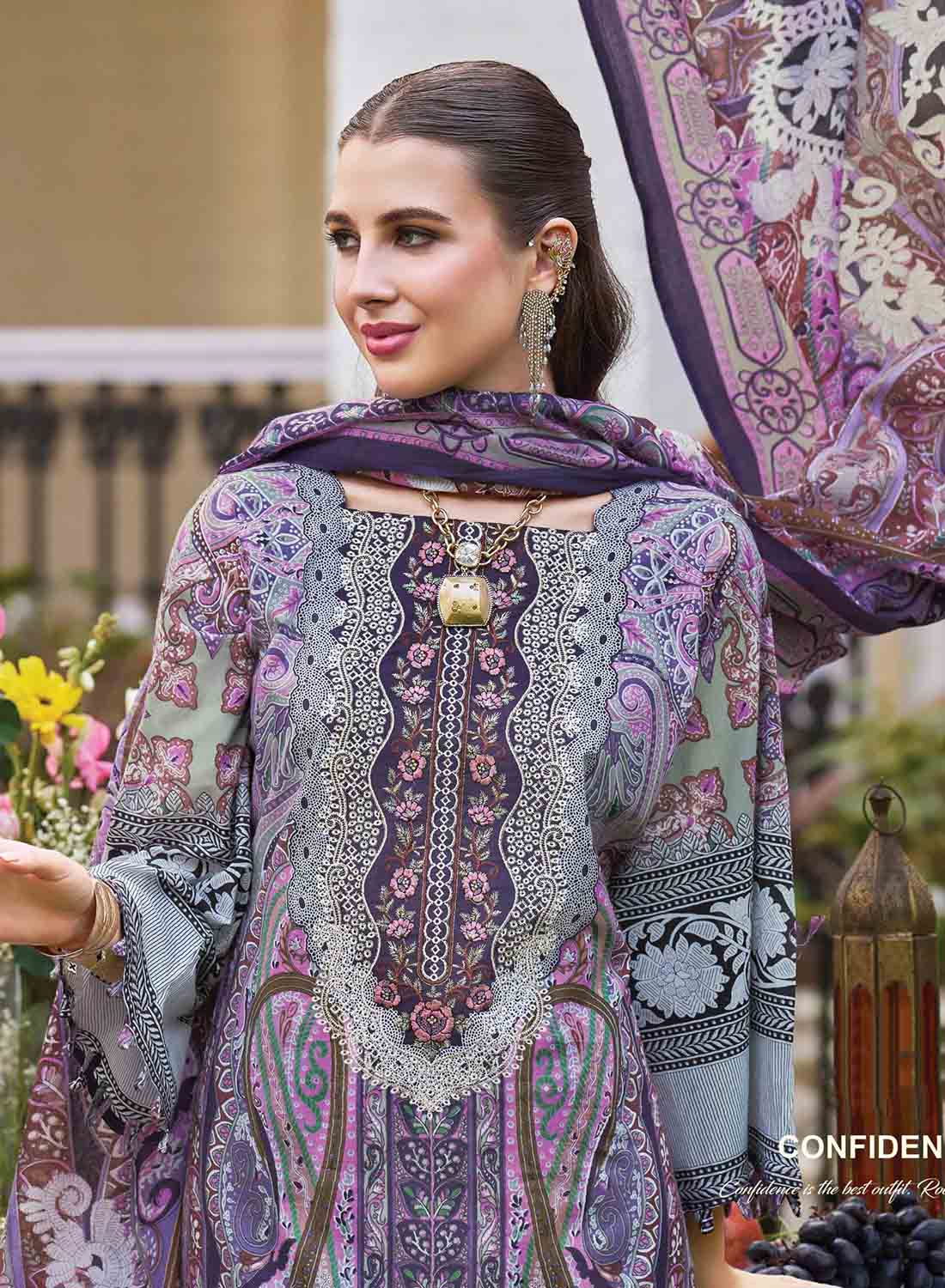 Pakistani Print Unstitched Pure Cotton Salwar Suit Material with Embroidery