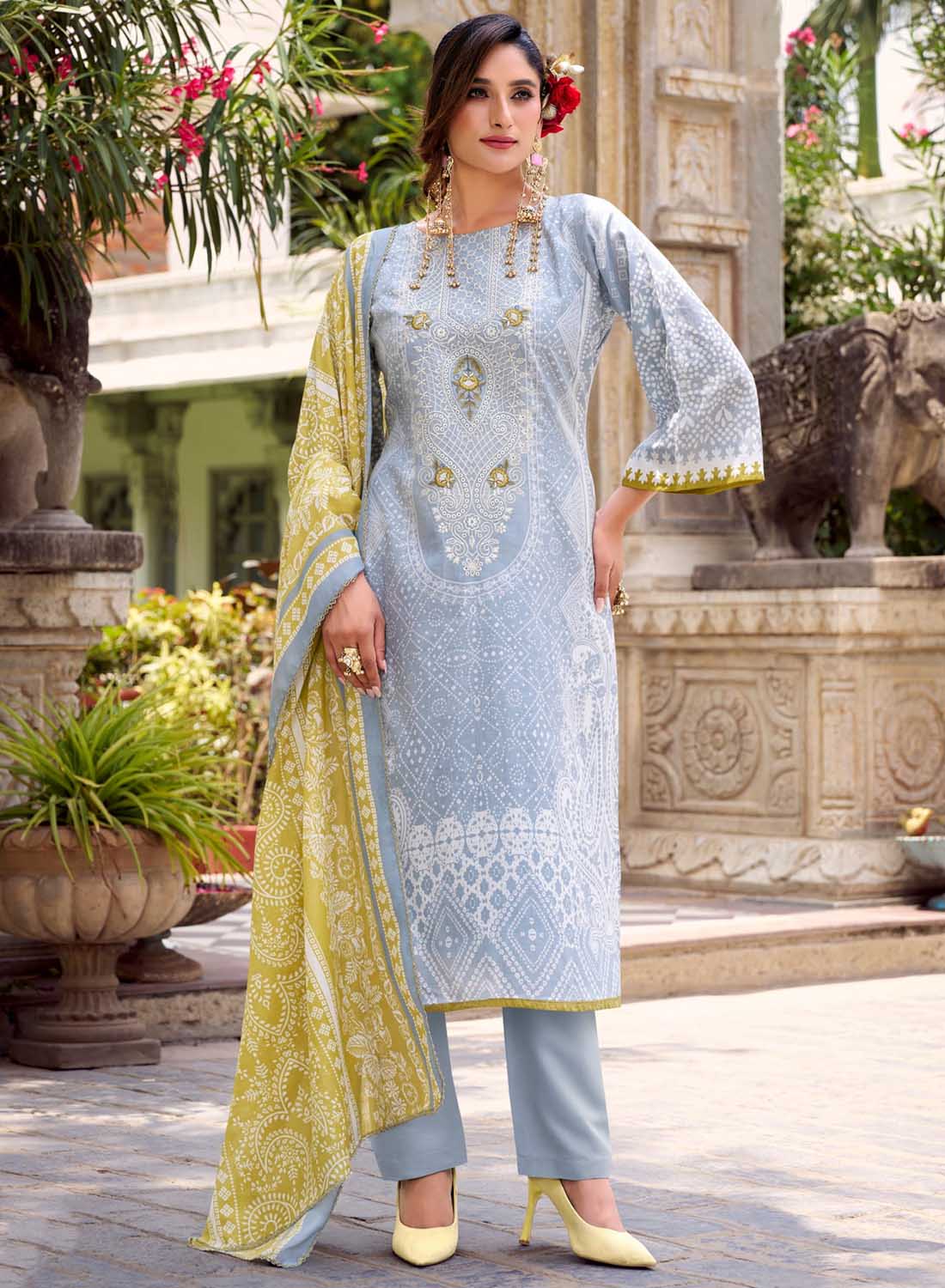 Pure Cotton Pakistani Print Unstitched Suit Set with Embroidery