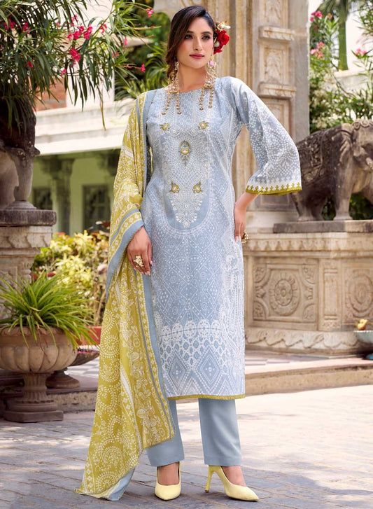 Pure Cotton Pakistani Print Unstitched Suit Set with Embroidery