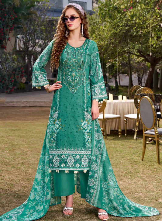 Pakistani Print Pure Cotton Unstitched Salwar Suit Material with Embroidery