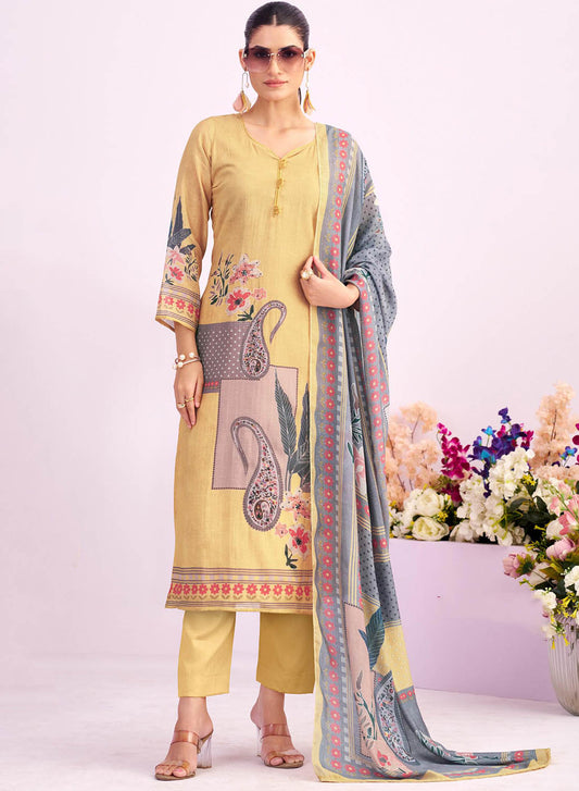 Pure Chanderi Cotton Suit Set for Women Unstitched with Dupatta