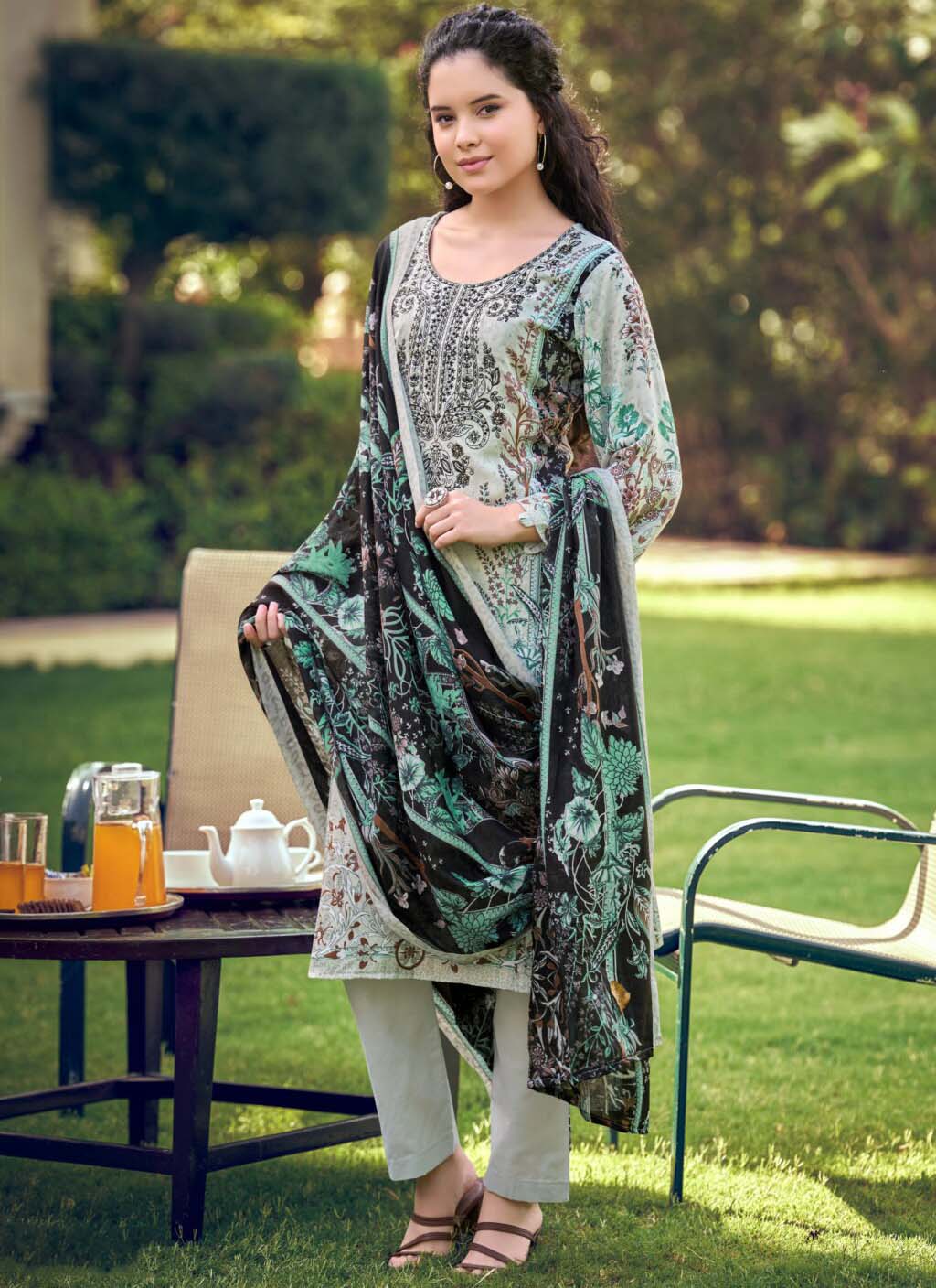Pure Cotton Pakistani Print Unstitched Suit Dress Material with Embroidery