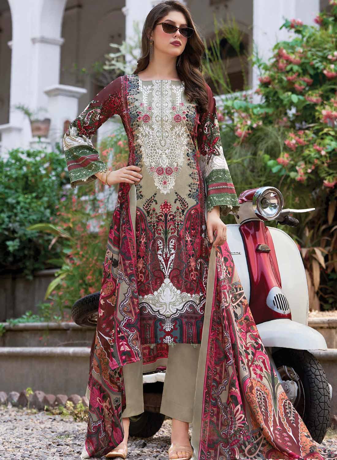 Pakistani Print Pure Cotton Unstitched Suit Set Material with Embroidery