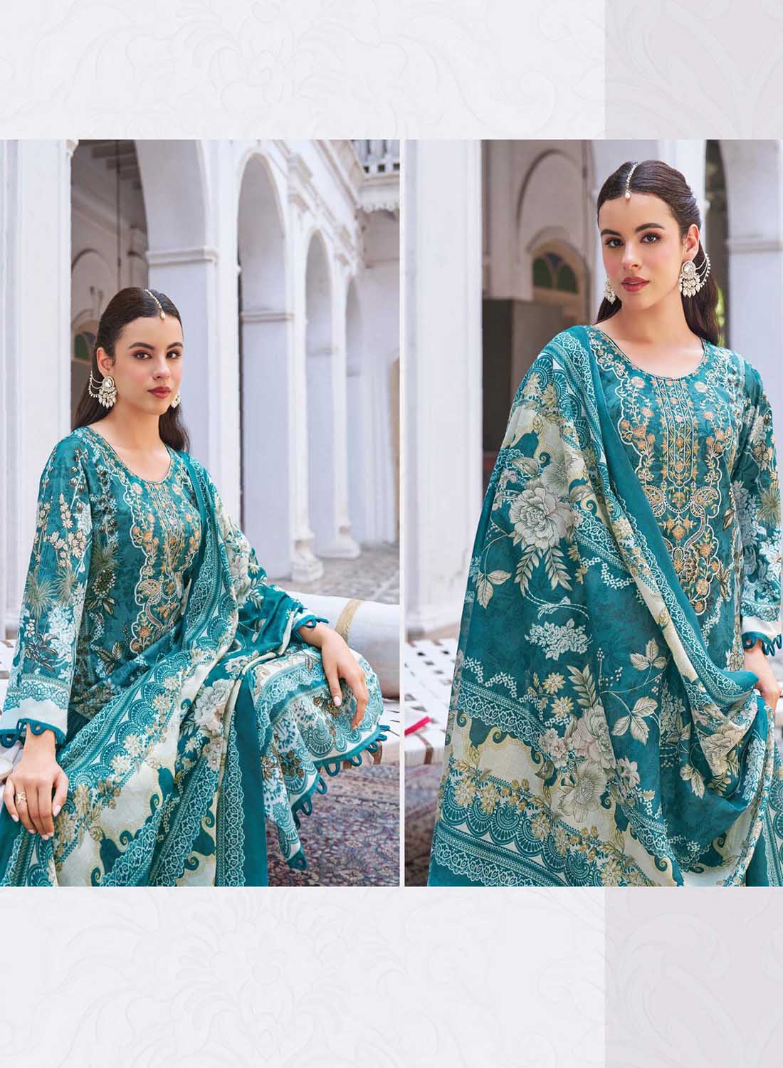 Pakistani Print Unstitched Pure Cotton Suit Fabric with Embroidery