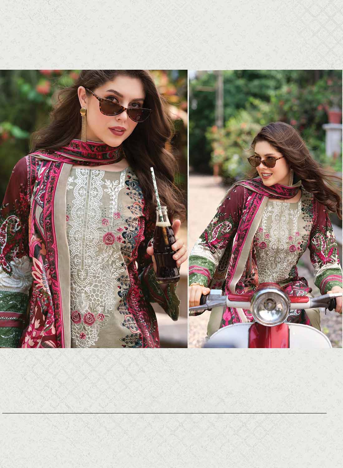 Pakistani Print Pure Cotton Unstitched Suit Set Material with Embroidery