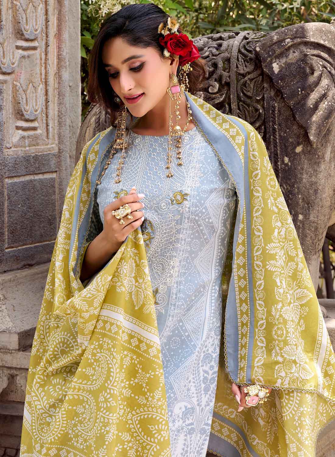 Pure Cotton Pakistani Print Unstitched Suit Set with Embroidery